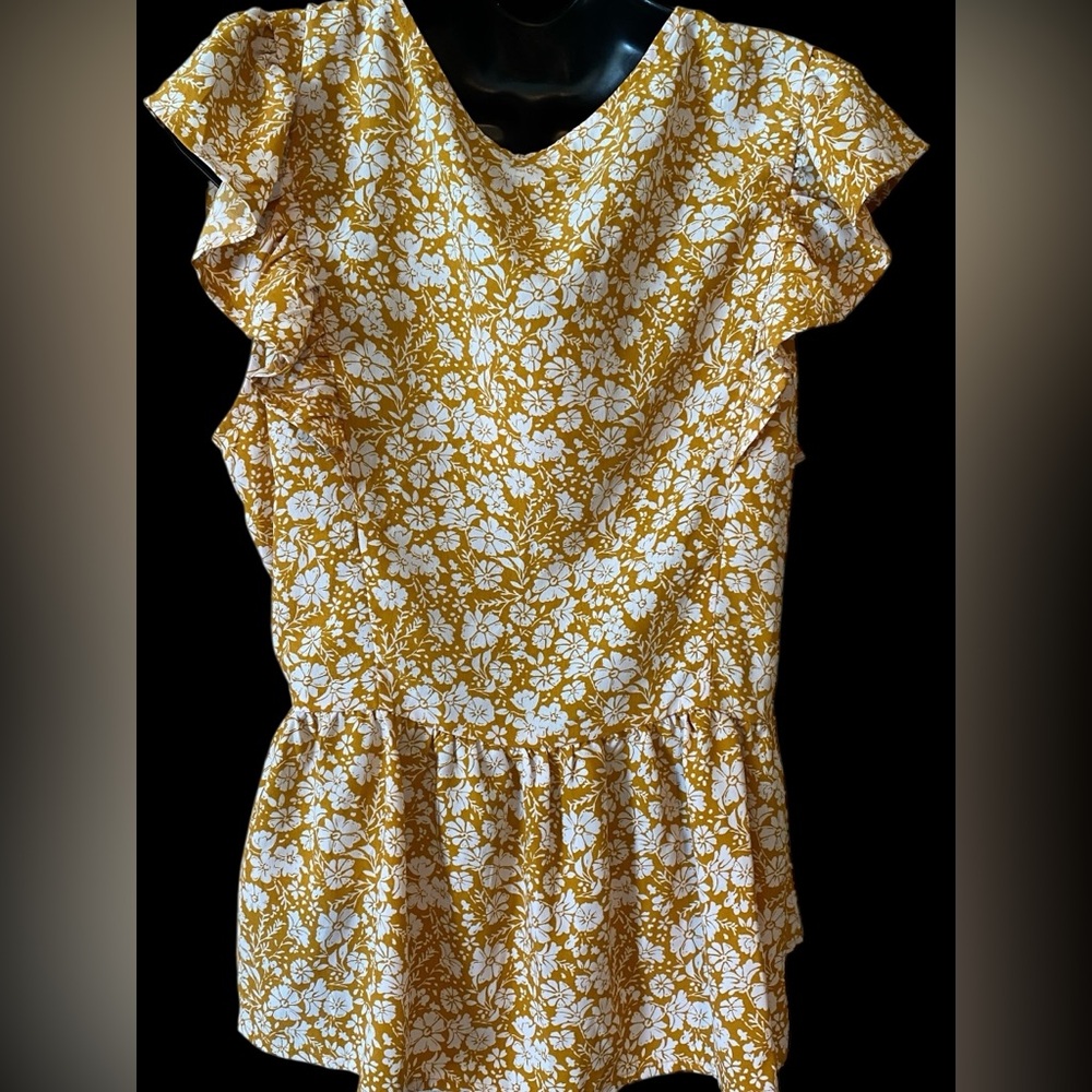 Skies Are Blue yellow floral ruffle Wrap Peplum Blouse | summer top NWT XL - Picture 3 of 8